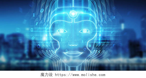 人工智能概念3d渲染的女性机器人脸